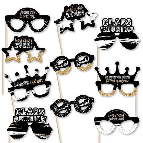 Crowd Photo, Class Reunion Planning, 50th Class Reunion Ideas, Photo Horse, Class Reunion Decorations, Funny Photo Booth, Reunion Decorations, Party Photo Booth Props, Cut Glasses