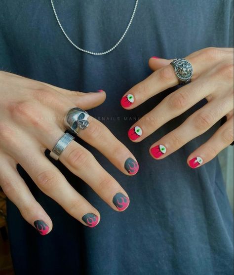 Mgk Nails, Short Nails Nail Art, Men Nails, Man Nails, Mens Manicure, Mail Inspo, Flame Nails, Mens Nails, Art Nails