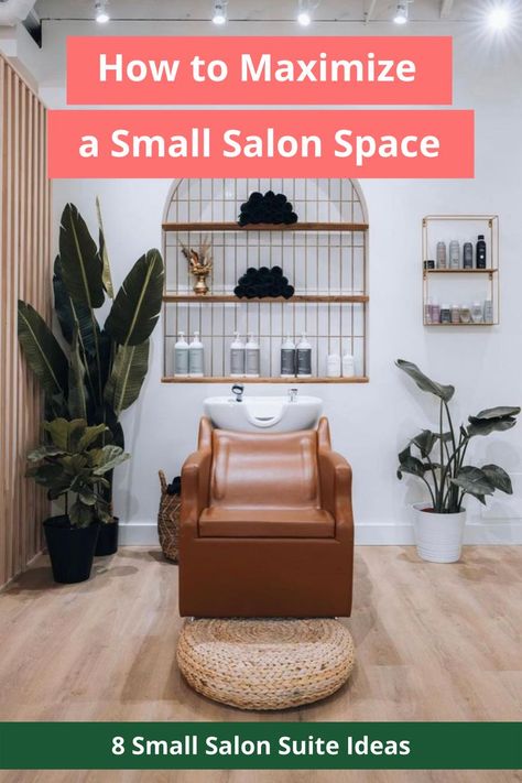 How to Maximize a Small Salon Space | 8 Small Salon Suite Ideas | Minerva Beauty Small Space Salon Ideas Layout, Best Lighting For Hair Salon, Salon Rooms Ideas, Hair Salon Small Space, Retail Display Ideas Small Spaces Salon, Small Salon Backbar Ideas, My Salon Suite Modern, Small Home Salon Ideas Layout, Small Salon Paint Ideas