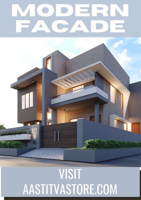 Check out the amazing Modern Elevation Designs for your next home. Enjoy the best of designs and renders. #modern #architecture #elevation #house #design click the link to view 👆 Aesthetic Outside, Outside Aesthetic, 3 Storey House Design, Home Designs Exterior, House Outer Design, Villa Design Architecture, Small House Elevation Design, Exterior House Color, Front Elevation Designs