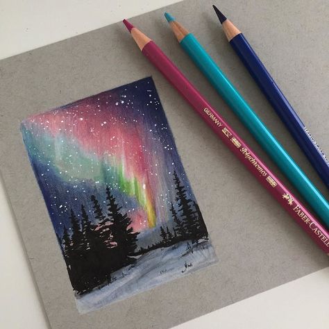 I would love to see the Northern Lights one day   #art #drawing #pen #pencil #sketch #illustration #northernlights #aurora #auroraborealis #fabercastell #strathmore Penny Art, Colored Pencil Art Projects, Prismacolor Art, Watercolor Galaxy, Oil Pastel Art, Drawing Pen, See The Northern Lights, 3d Drawings, 수채화 그림