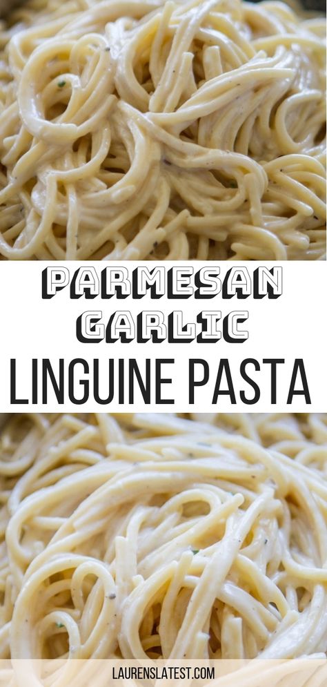 Homemade Parmesan and Garlic Linguine Pasta is super easy, fast and SO flavorful! The easiest dinner to make on any weeknight. This is sure to be one of your new favorite linguine recipes! #pastarecipes #dinner #easyrecipes #linguine Easy Linguine Pasta Recipes, Best Linguine Recipes, Linguine Alfredo Recipes, Garlic Linguine Pasta, How To Make Linguine Pasta, Recipes Using Linguine Noodles, Linguini Recipes Easy, Healthy Linguine Recipes, Pasta Linguine Recipes