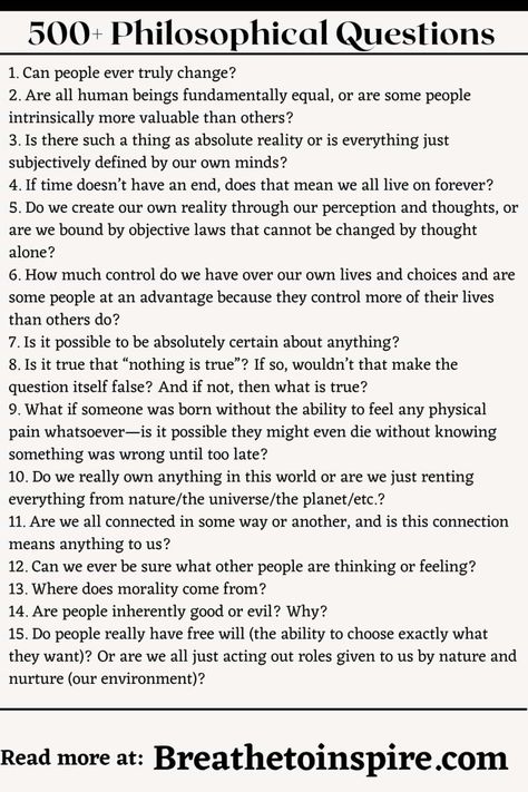 Deep Thought Provoking Questions To Ask, Thought Provoking Questions Deep, Deep Philosophical Questions, Introspection Questions, Philosophy Questions, Love Questions To Ask, Existential Questions, Deep Conversation Topics, Reading Quote