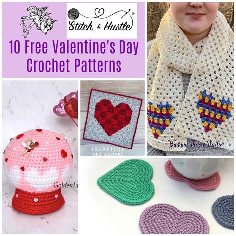 10 Free Lovely Crochet Patterns for Valentine's Day or Any Day — Stitch & Hustle Valentine Crochet Patterns Free, Valentines Day Crochet, Valentine's Day Crochet, Valentine Crochet, Valentine Sweater, Crochet Valentines, Motifs Granny Square, Crochet Valentine Patterns, Crochet Valentine