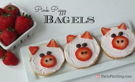 Pink Piggy Bagels Bagel Breakfast, Breakfast Easy, Breakfast Bagel, Preschool Snacks, Kids Treat, Text Types, Kid Food, Summer Snacks, Toddler Snacks