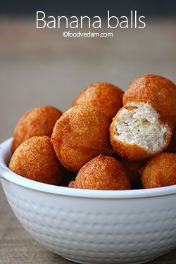 Banana Balls recipe - fried banana balls recipe for kids - Foodvedam Banana Balls, Banana Cake Recipe Easy, Bakery House, Banana Fritters, Banana Dessert Recipes, Donut Dessert, Snacks Appetizers, Recipe For Kids, Fried Bananas