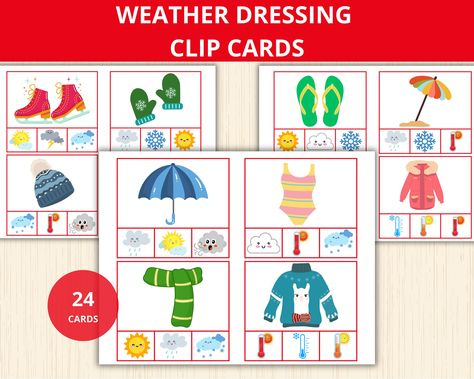 Weather Flashcards, Weather Temperature, Weather Worksheets, Montessori Activity, Clip Cards, Weather Station, Montessori Activities, School Items, Weather Conditions