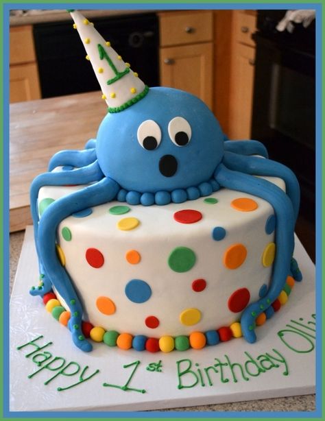 1st Birthday Octopus Cake Octopus Party, Octopus Cake, Ocean Cakes, Novelty Birthday Cakes, Ocean Birthday, Beach Cakes, 1st Birthday Cakes, Kids Party Food, Best Cake Recipes