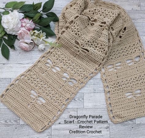 Dragonfly Parade Scarf- Crochet Pattern Review - Cre8tion Crochet Free Crochet Dragonfly Pattern, Dragonfly Pattern Crochet, Dragonfly Sweater Crochet, Dragonfly Scarf Crochet, Crochet Dragonfly Blanket Pattern, Crochet Dragonfly Cardigan, Crochet Dragonfly Pattern, Cozy Crochet Patterns, Crochet Dragon