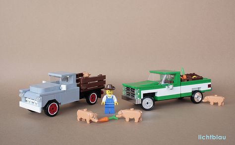 Chevy Pickups by Iichtblau Lego Truck Instructions, Lego Vehicles Instructions, Lego Truck Moc, Lego Pickup Truck, Lego Auto, Lego Delivery Truck, Lego Display Ideas, Easy Lego Creations, Lego Speed Champions