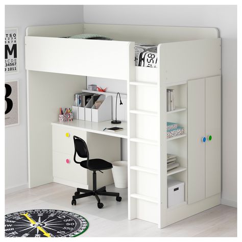 STUVA / FÖLJA Loft bed with 2 drawers/2 doors - IKEA Stuva Loft Bed, Bed With Desk Underneath, Ikea Loft, Ikea Bunk Bed, Ikea Loft Bed, Girls Loft Bed, Ikea Stuva, Bunk Bed With Desk, Bed With Desk