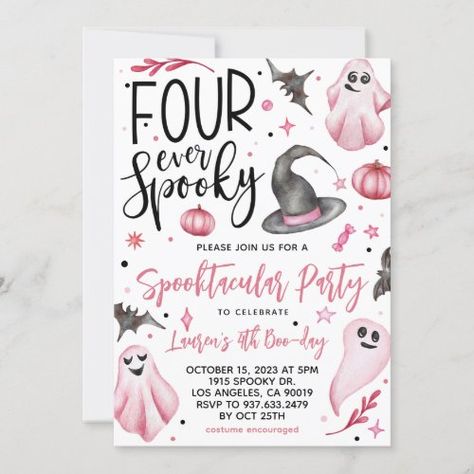 $2.95 | Four Ever Spooky Halloween Birthday - four ever spooky halloween invitation, 4th spooky halloween birthday invitation, 4th halloween birthday invitation, 4th halloween girls invitation, 4th halloween pink invitation, halloween pink invitation, halloween pink girl invitation, 4 ever spooky halloween invitation, 4th spooky halloween invitation, boo day halloween invitation Two Spooky 2nd Birthday Party, Two Spooky, Spooky Birthday, Halloween First Birthday, 2nd Birthday Party For Girl, Baby Birthday Themes, Halloween Birthday Invitations, Toddler Birthday Party, Third Birthday Party