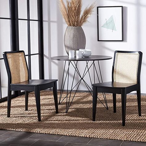 Amazon.com: Safavieh Home Collection Benicio Black/Natural Rattan Dining Chair (Set of 2) DCH1005C-SET2 : Everything Else Painted Fox Home, Cane Dining Chairs, Safavieh Furniture, Black Dining, Rattan Dining, Rustic Chair, Rattan Dining Chairs, Contemporary Bedroom Decor, Woven Rattan