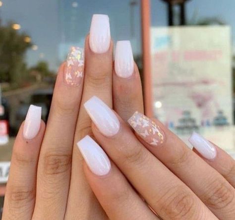 Milky Nails, Cute Simple Nails, White Glitter Nails, Simple Gel Nails, Homecoming Nails Acrylic, Girly Acrylic Nails, White Acrylic Nails, Summery Nails, Basic Nails