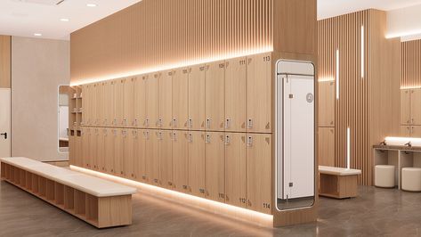 Dance Studio Bathroom, Office Locker Room, Gym Lockers Design, Modern Locker Room, Locker Room Aesthetic, Locker Room Bathroom, Locker Room Design, Locker Room Shower, School Locker Room