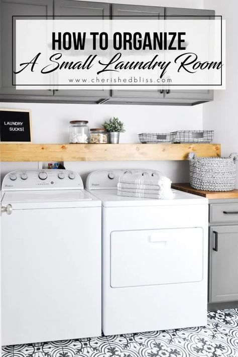 Organize Laundry, Modern Farmhouse Laundry Room, Small Laundry Room Organization, Room Storage Diy, Vanity Makeover, Farmhouse Laundry, Diy Budget, Farmhouse Laundry Room, Builder Grade