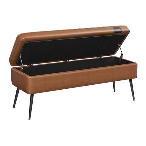 Mid Century Modern Entryway, Bench Entryway, Entryway Benches, Leather Storage Ottoman, Cozy Seats, Entryway Bedroom, Bedroom Bench, Storage Ottoman Bench, Caramel Brown