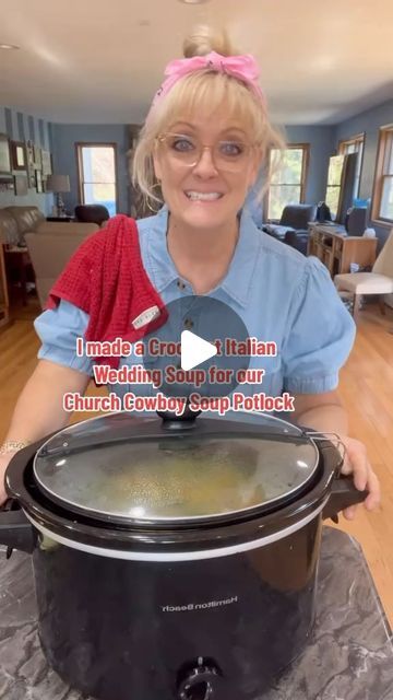 Heather Bell on Instagram: "I made a super easy crockpot, Italian wedding soup for our soup fellowship at church for our cowboy round up. #bigfamilylife #soupseason #souprecipe #italianweddingsoup #easyrecipes #familymeals #familydinner #dinnerideas #dinnerrecipes #bigfamilycooking #justthebells10" Italian Wedding Soup Crock Pot, Crockpot Italian Wedding Soup, Crockpot Italian, Wedding Soup, Soup Season, Family Cooking, Italian Wedding, Round Up, Family Dinner