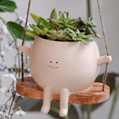 Plant Decor For Bedroom, Cute Planters Pots, Space Resin, Plants Cute, String Of Pearls Plant, Mother Christmas, Wall Planters Indoor, Face Flower, Cute Smiley Face