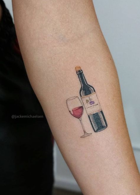 Wine Tattoo Wine Bottle And Glass Tattoo, Glass Of Wine Tattoo, Wine Bottle Tattoo, Pizza Y Vino, Tattoo Bottle, Wine Glass Tattoo, Leg Tats, Wine Tattoo, Glass Tattoo