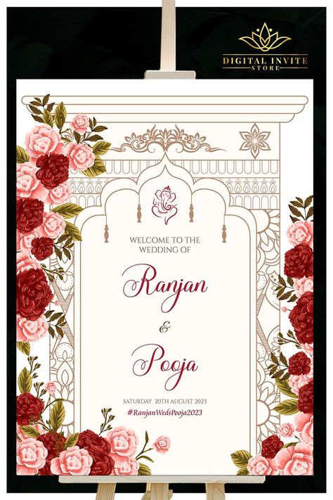 This Beautiful and Royal Indian Wedding Welcome Sign template is perfect for Hindu Welcome Sign as Wedding Welcome sign for your Wedding di Raat, that is a editable and printable template download for wedding welcome signage template! Indian Theme Wedding, Wedding Welcome Signage, Royal Indian Wedding, Unique Wedding Signs, Floral Wedding Sign, Signage Board, Indian Theme, Royal Indian, Welcome Signs