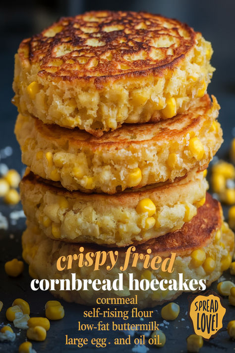 Golden and crispy hoecakes! These fried cornbread hoecakes are easy to make, with a crunchy outside and soft, tender inside. Perfect for breakfast or a side dish! Crispy Fried Cornbread, Fried Cornbread – Southern Cornmeal Hoecakes, Fried Cornbread Cakes, Hoecake Recipe, Crispy Cornbread, Fried Jalapenos, Fried Cornbread, Cornbread Cake, Southern Cornbread