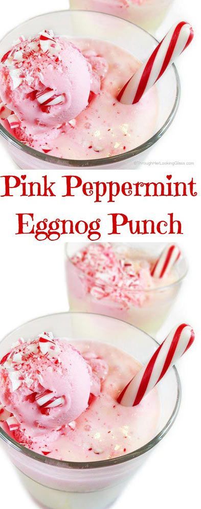 Pink Peppermint Eggnog Punch. Pretty to look at. Tasty to drink. Easy to make. Festive for the wintery holidays!!!! Christmas Punch Alcohol, Peppermint Punch, Peppermint Eggnog, Eggnog Punch, Winter Beverages, Peppermint Recipes, Pink Peppermint, Holiday Punch, Pink Cookies