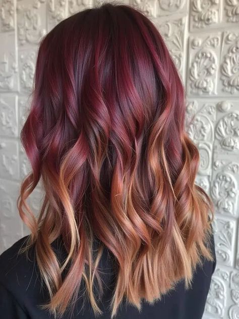 Burgundy Bob, Burgundy Balayage, Burgundy Hair Color, Red Ombre Hair, Red Balayage, Long Face Shapes, Blonde Tips, Soft Blonde, Hair Color Burgundy