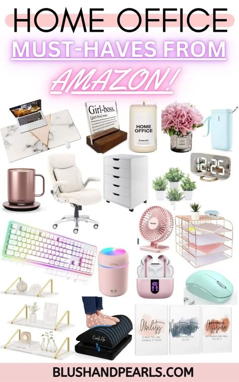 Home Office Must Haves, Working From Home Office, Amazing Home Office, Office Ideas For Work, Office Must Haves, Small Office Decor, Home Office Decor Ideas, Girly Office, Work Desk Decor