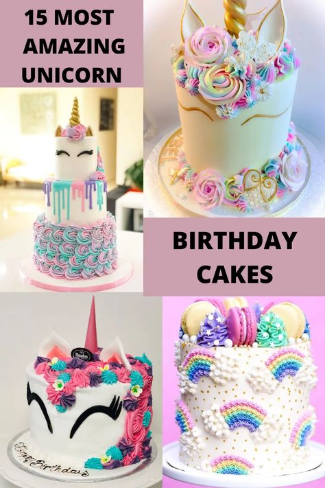 Unicorn Recipes, Unicorn Cake Design, Easy Unicorn Cake, Unicorn Birthday Party Cake, Birth Cakes, Rainbow Unicorn Cake, Daughters Birthday, Rainbow Birthday Cake, 4th Birthday Cakes