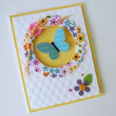 Butterfly Card SO cute and such a cute idea for a little girl... this could easily be turned into a little boys card by using dinosaurs or robots!! :) Butterfly Card, Spring Cards, Embossed Cards, Butterfly Cards, Card Making Inspiration, Pretty Cards, Paper Crafts Cards, Card Tags, Creative Cards