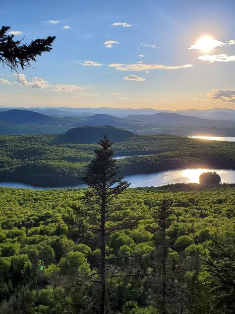 Sunset from Haystack Mountain in Westmore, VT as I overlook Long Pond, Lake Willoughby, Wheeler Mountain, Willoughby State Forest, and So much more! Lake Willoughby, Historic New England, Vermont, New England, Bucket List, Abc, Hiking, England, Forest