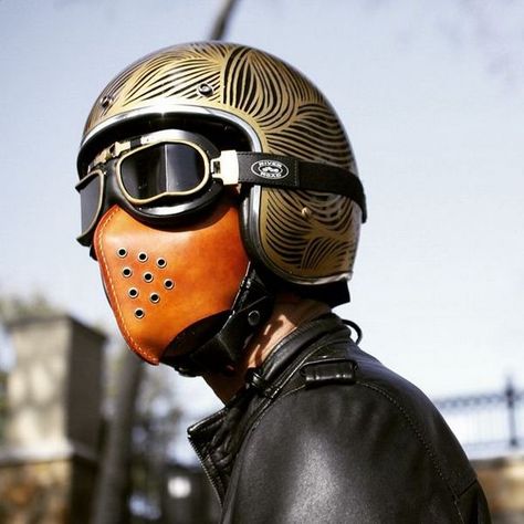 Here's What Guys Are Pinning On Pinterest (31 Photos) - Suburban Men - June 27, 2015 Leather Face Mask, Vintage Helmet, West Coast Choppers, Biker Gear, Cb 750, Moto Vintage, Custom Helmets, Leather Mask, Sepeda Motor