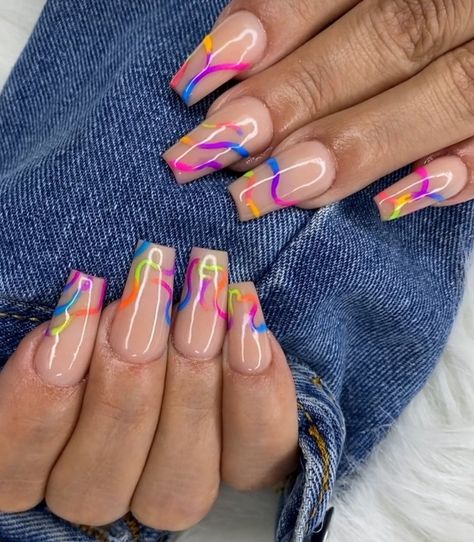 Short Nail Designs Multi Color, Multi Color Nail Ideas, 2024 Nails, Ombre Nails Glitter, Square Nail Designs, Cute Toe Nails, 35th Birthday, Nails Glitter, Black Nail Designs