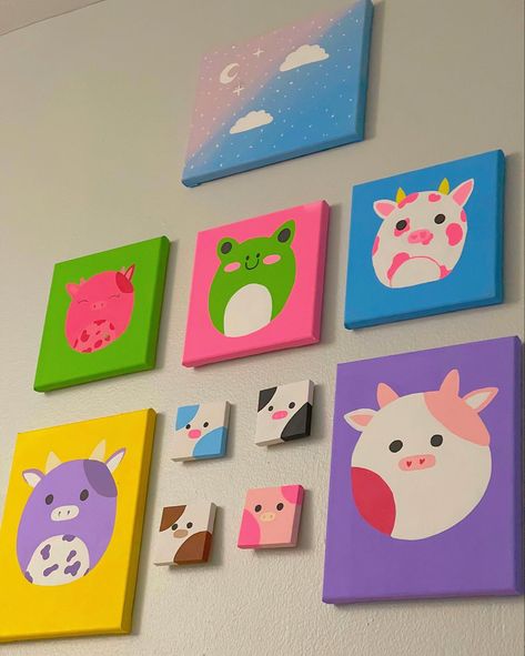 Cute Kawaii Paintings On Canvas, Squish Mellow Paintings, Squishmellow Painting, Kawaii Painting Ideas, Squishmallow Painting, Squishmallow Art, Custom Squishmallow, Cute Easy Paintings, Fall Canvas Painting