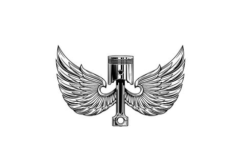 Motorcycle Tattoo Designs, Monochrome Tattoo, Car Piston, Piston Tattoo, Wings Tattoo Design, Motor Tattoo, Motorcycle Tattoo, Motorcycle Tattoos, Tattoo Themes