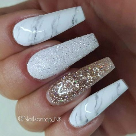 Ballerina Nails. Marble Nails. Gold Glitter Nails. Sugar Effect Nails. Acrylic Nails. Gel Nails. Nails Acrylic Blue, Pretty Nails Glitter, Glitter Slides, Nail Design Video, Pretty Nail Colors, Glitter Pictures, Gold Glitter Nails, Cute Nail, Pretty Nail Designs