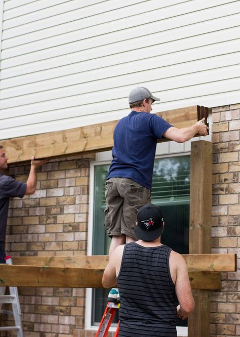 HDBlogSquad // How to Build a Covered Patio • Brittany Stager Freestanding Patio Cover, Free Standing Patio Cover, Lean To Patio Cover, Patio Covers Attached To House, Covered Patios Attached To House, Build A Covered Patio, Deck Columns, Cantilever Pergola, Diy Patio Cover