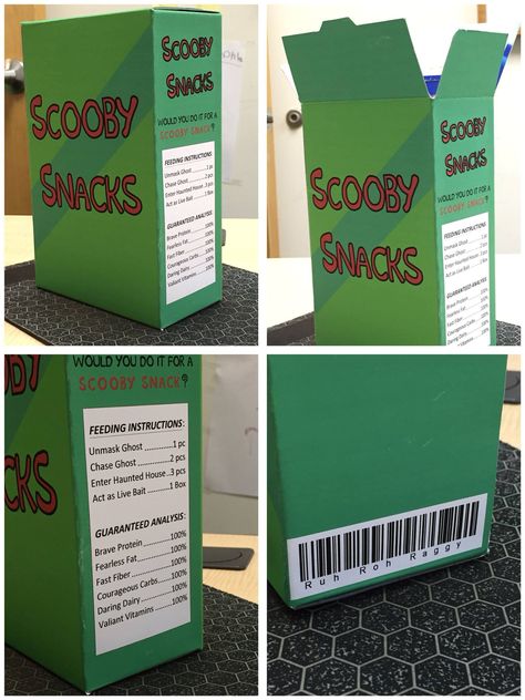 Scooby Snack box I made for Halloween. Scooby Doo Diy, Scooby Doo Diy Costume, Scooby Doo Decorations, Scooby Doo Halloween Party, Scooby Halloween, Scooby Doo Party, Scooby Doo Snacks, Scooby Doo Costumes, Scooby Doo Birthday Party