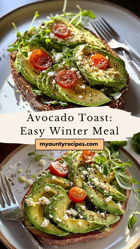 Add a nutritious twist to your Friendsgiving food ideas with this Ultimate Avocado Toast. Customizable and packed with flavor, this dish is perfect for winter meals dinners or a festive brunch. Top it with eggs, smoked salmon, or your favorite vegetables for a fresh and satisfying meal. Breakfast Meal Prep For The Week Losing Weight Quick, Savory Toast Ideas, Avocado Meal Ideas, Avocado Sandwich Ideas, Avocado Toast Recipe Egg, Breakfast Ideas With Avocado, Easy American Recipes, Winter Meals Dinners, Eat Healthy Breakfast