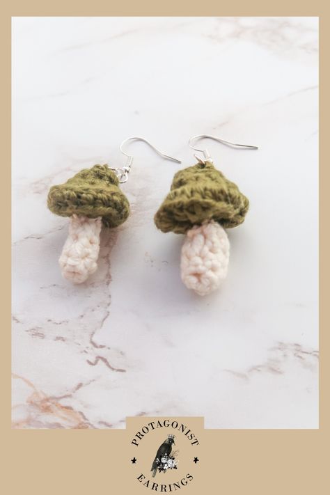 Jewelry Cottagecore, Faery Jewelry, Green Mushroom, Altered Art Jewelry, Woodland Earrings, Custom Headbands, Mushroom Earrings, Crochet Mushroom, Cotton Headband