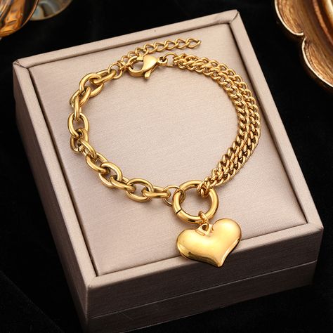 Gold Color Multilayer Charm Bracelet For Women Pearl Charm Bracelet, Gold Bangles For Women, Wrist Accessories, Wrist Jewelry, Stainless Steel Bangles, Bangles Style, Bangle Designs, Love Charms, Birthday Jewelry Gift