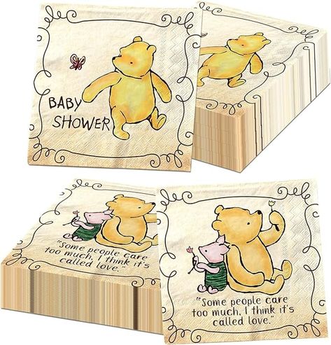 Amazon.com: Pooh Bear Baby Shower Decorations 40 Pack Pooh Bear Baby Shower Napkins, Classic Bear We Can Bearly Wait Paper Napkins for Boy Girl Birthday Gender Reveal Baby Shower Party Decorations : Toys & Games Baby Shower Pooh Games, Pooh Bear Gender Reveal Party, Classic Pooh Baby Shower Ideas, Pooh Bear Baby Shower Ideas, Little Bear Cartoon, Kate Baby, Classic Pooh, We Can Bearly Wait