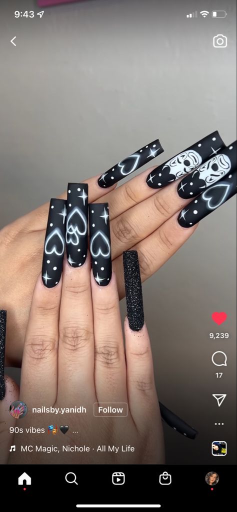 Black 90s Nails, Chicano Nails, Bandana Nails, Smile Now Cry Later, Camouflage Nails, Black And White Nails, Latest Nail Designs, Hippie Nails, Long Acrylic Nail Designs