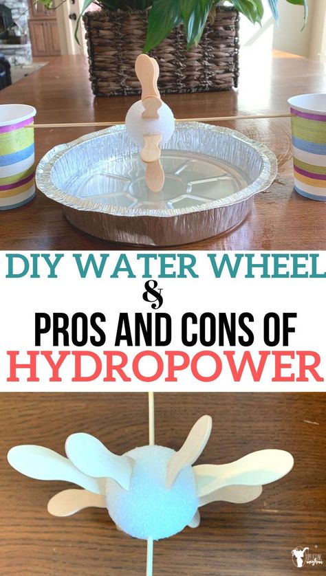 The pros and cons of hydropower can be discussed as your kids play and experiment with make their own water wheel to see how hydropower works first hand! Hands on activity to discover the water wheel and how it can create power. Is it a good or a bad thing! Discover the pros and cons of hydropower! Diy Water Wheel, Energy Kids, Non Renewable Energy, Renewable Energy Projects, Energy Activities, Steam Activities, Diy Water, Stem Projects, Energy Projects