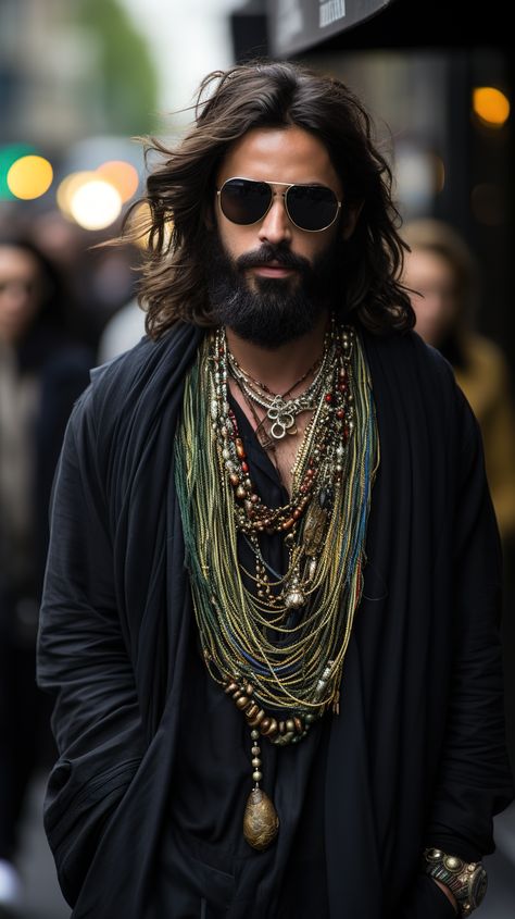 Hippie Outfits Men, Bohemian Outfit Ideas, Advanced Style Boho, Long Hairstyle Men, Men Haircut Long, Bohemian Man, Bohemian Outfit Men, Long Haircuts For Men, Beards Styles