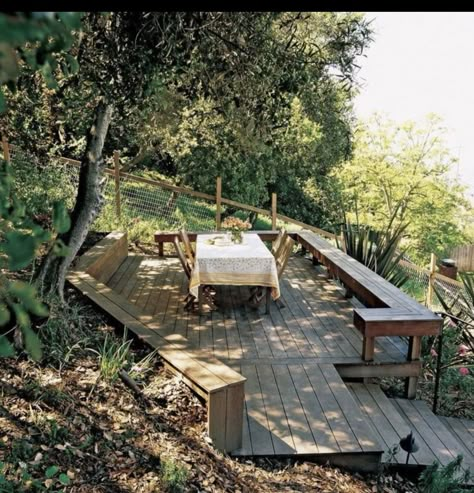 Backyard Deck Ideas, Sloped Backyard Landscaping, Sloped Yard, Sloped Backyard, Wooden Deck, Sloped Garden, Have Inspiration, Decks Backyard, Backyard Deck