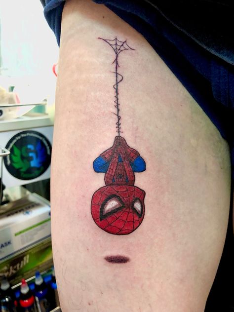 Cute Spiderman tattoo done by Jon Koon at Artistic studio hair and tattoo Singapore Cute Spiderman Tattoo, Brother Memorial Tattoo, Minion Tattoo, Cute Spiderman, Disney Inspired Tattoos, Spiderman Tattoo, Monkey Tattoos, Word Tattoo, Virgo Tattoo