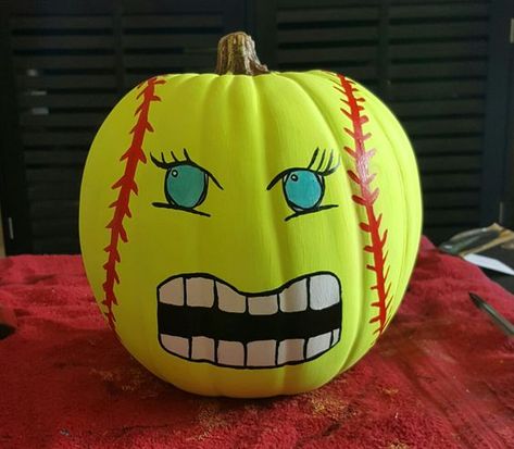 Halloween Pumpkin Ideas, Halloween Softball, Pumpkin Carving Pattern, Pumpkin Smash, Softball Crafts, Carving Templates, Pumpkin Contest, Pumpkin Carving Templates, Halloween Pumpkins Carvings