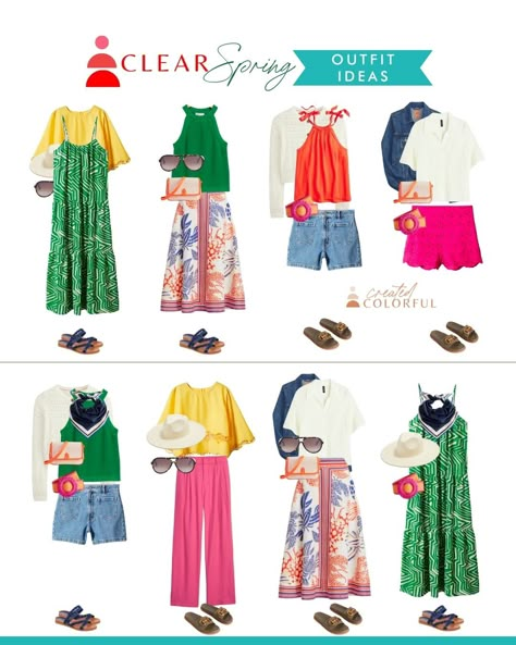 Summer Capsules by Palette — Created Colorful Bright Spring Outfits Capsule Wardrobe, Bright Spring Capsule Wardrobe, Clear Spring Outfits, Spring Color Palette Outfits, Bright Spring Clothes, Clear Spring Palette, Spring Color Season, Bright Spring Color Palette, Clear Bright Spring